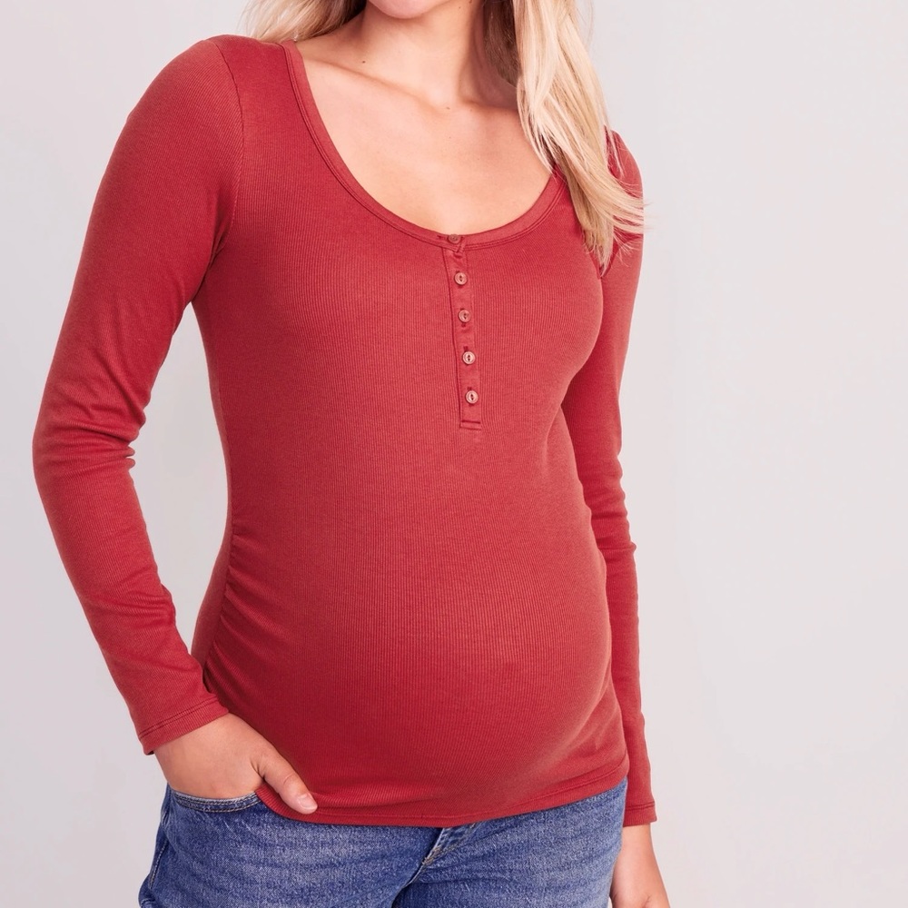 Old Navy Red Maternity Button Down Henley, Size XS